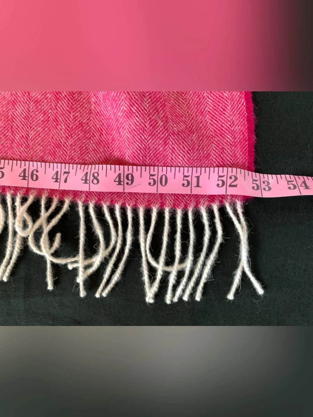 Soft Pink & Cream Herringbone Wool Blend Throw Blanket w/ Fringe 52.5”x67